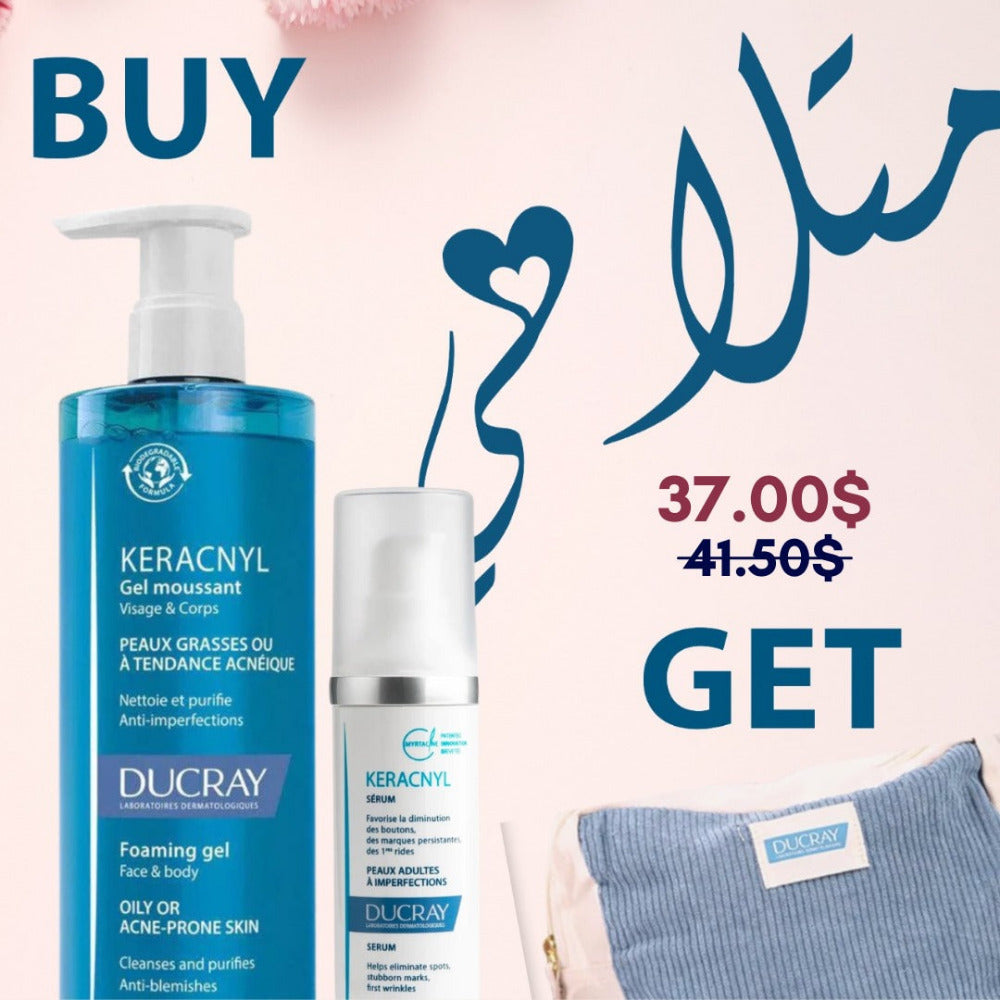 Ducray Keracny Gel 400 ml + Ducray Keracnyl Serum - 30 ml + Free Pouch