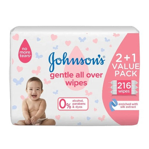 Johnson's Baby Wipes Gentle All Over Bundle - 216 Wipes - Medaid