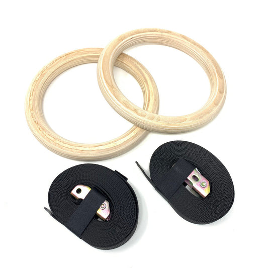 Wooden Gymnastic Rings With Adjustable Straps - Medaid