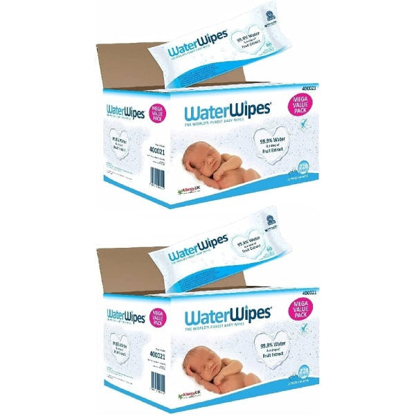 Waterwipes Baby Wipes Megavalue Twin-Pack 24x60s - WaterWipes Plastic-Free Original-baby Wipes, 99.9% Water Based Wipes, Unscented & Hypoallergenic for Sensitive Skin, 60 Count (Pack of 24) Total 1,440 wipes, Packaging May Vary - Medaid - Lebanon