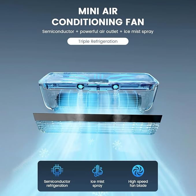 Wireless Wall-Mounted Portable Air Conditioner Fan with Remote – No Drilling, Instant Cooling, Ice Mist & Ionizer (Black)