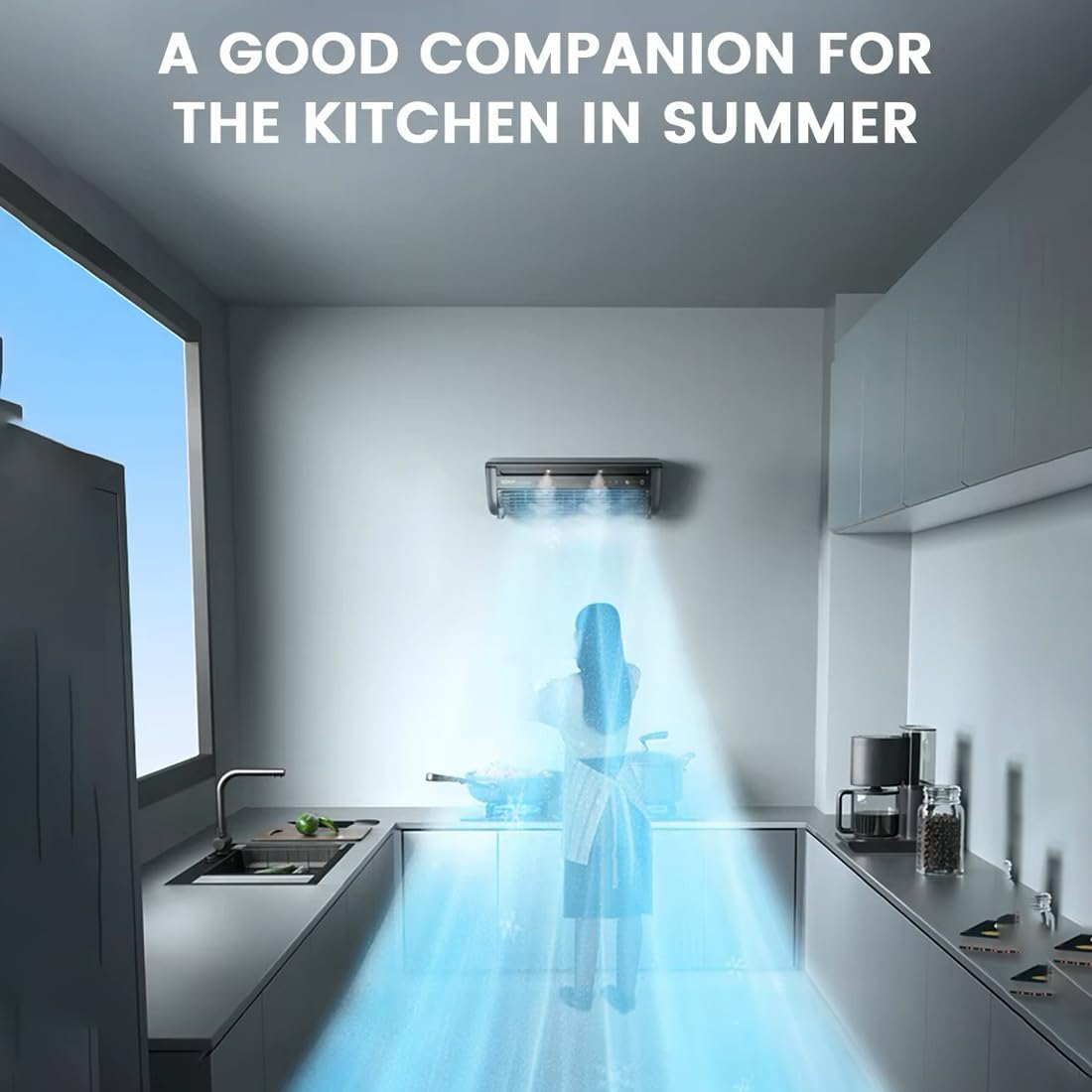 Wireless Wall-Mounted Portable Air Conditioner Fan with Remote – No Drilling, Instant Cooling, Ice Mist & Ionizer (Black)