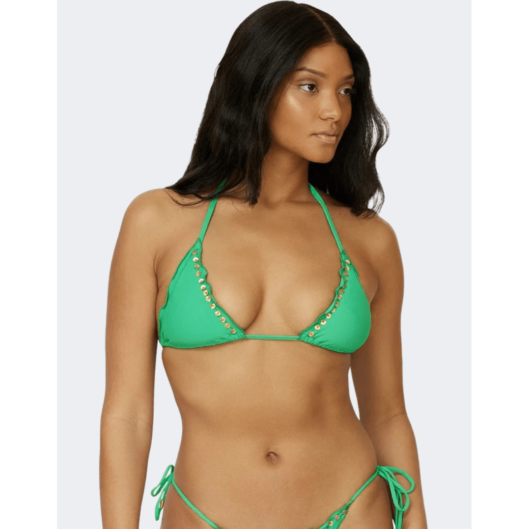 Pq Swim Embroidered Lettuce Edge Tri Women Beach Bra Green - Medaid International