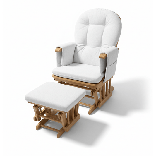 Miila Canvas Nursing Chair Off White natural wood Rocker