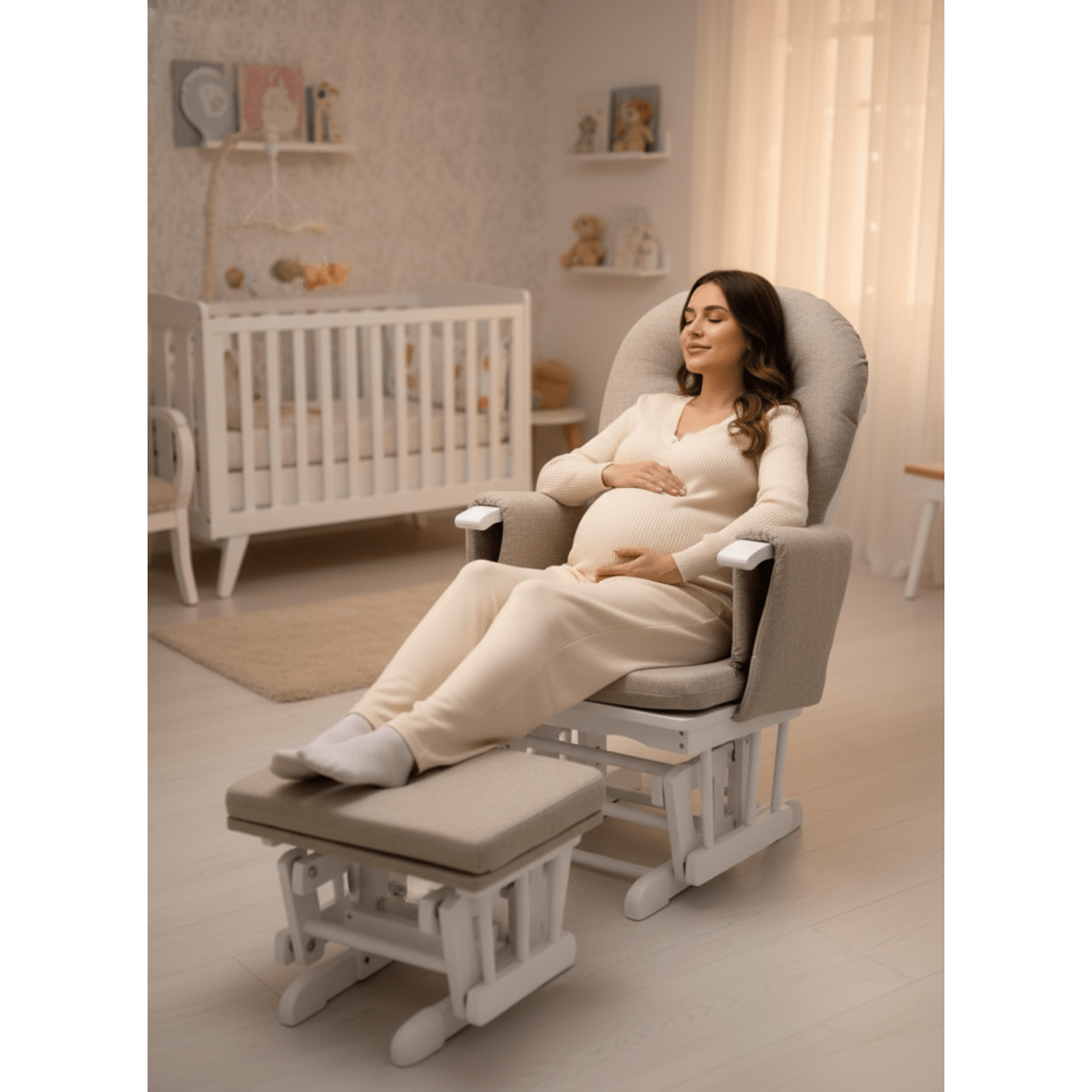 Miila Canvas Nursing Chair - Beige Rocker Set