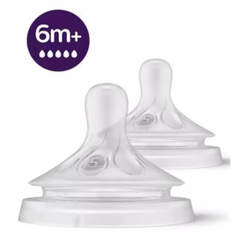 avent 2 natural teats fast flow 5 holes - 6m+ 965/02