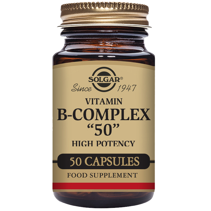 Solgar Vitamin B-Complex ''50'' Vegetable Capsules - Pack of 50 - High Potency Daily Capsule - Supports Mental Performance and Reduces Fatigue - Medaid - Lebanon