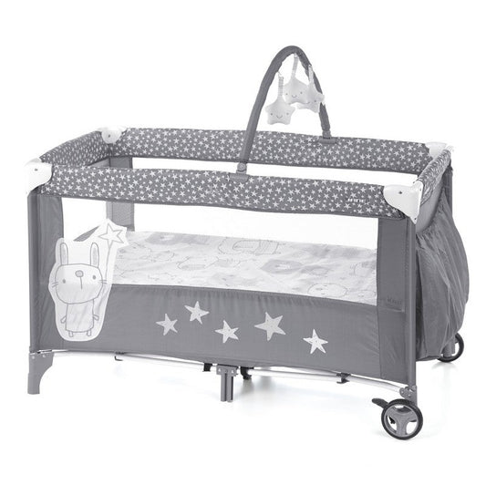 Jane Travel Cot Two Level Grey Stars Playpen