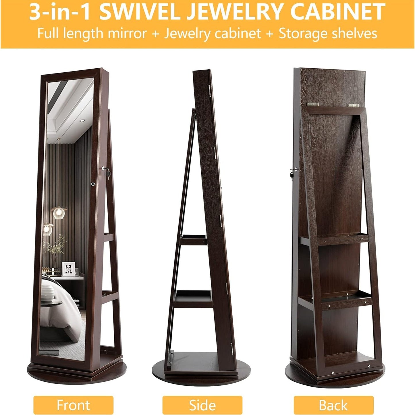 360° Swivel Lockable Jewelry Armoire Mirror