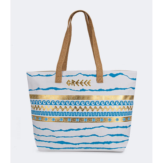 Oil And Gaz Chic Women Beach Bag White/Blue/Gold - Medaid International