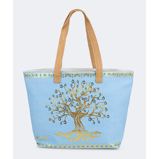 Oil And Gaz Chic Women Beach Bag Blue/Gold - Medaid International