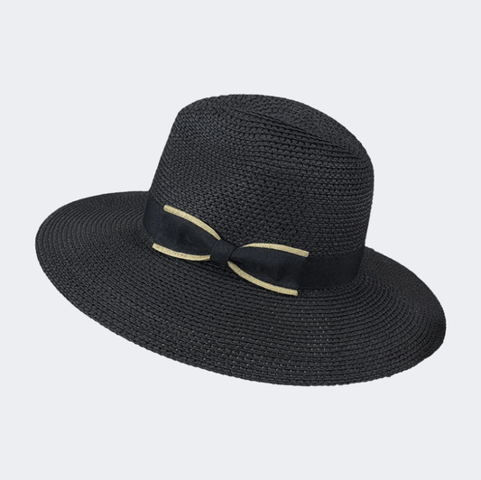 Stamion Elegant With Bow Women Beach Hat Black/Beige - Medaid International