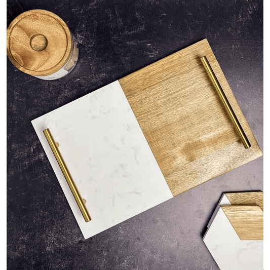 Marble & Wood Serving Board – Gold Handles
