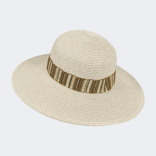 Stamion Floppy Medium Boho Band Women Beach Hat Off White - Medaid International