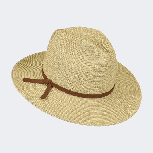 Stamion Fedora Ribbon Leather Strap Men Beach Hat Light Brown - Medaid International