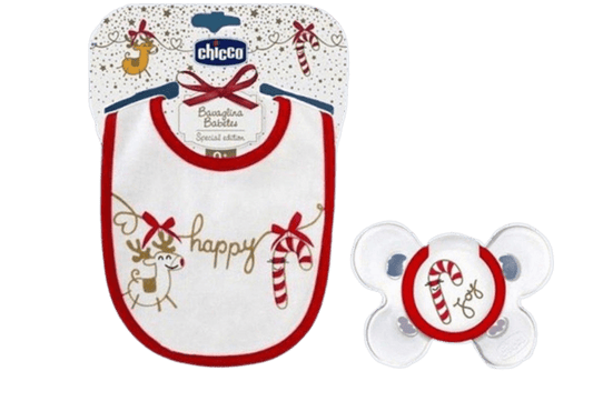 Chicco Christmas Bib and Silicone Soother (0 m+)