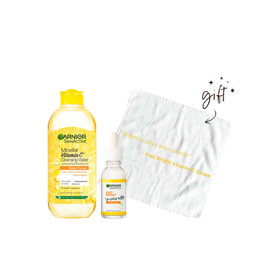 Garnier Fast Bright Micellar And Serum Bundle 15% Off + Free Towel - Medaid - Lebanon