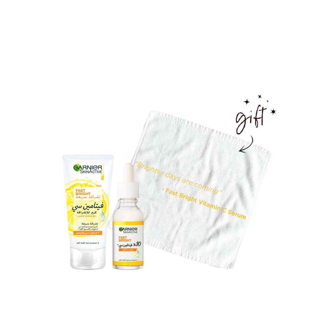 Garnier Fast Bright Serum And Day Cream Bundle 15% Off + Free Towel - Medaid - Lebanon