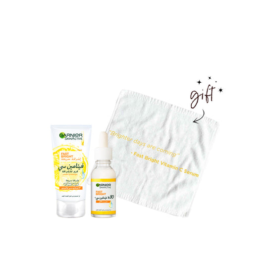 Garnier Fast Bright Serum And Day Cream Bundle 15% Off + Free Towel - Medaid - Lebanon