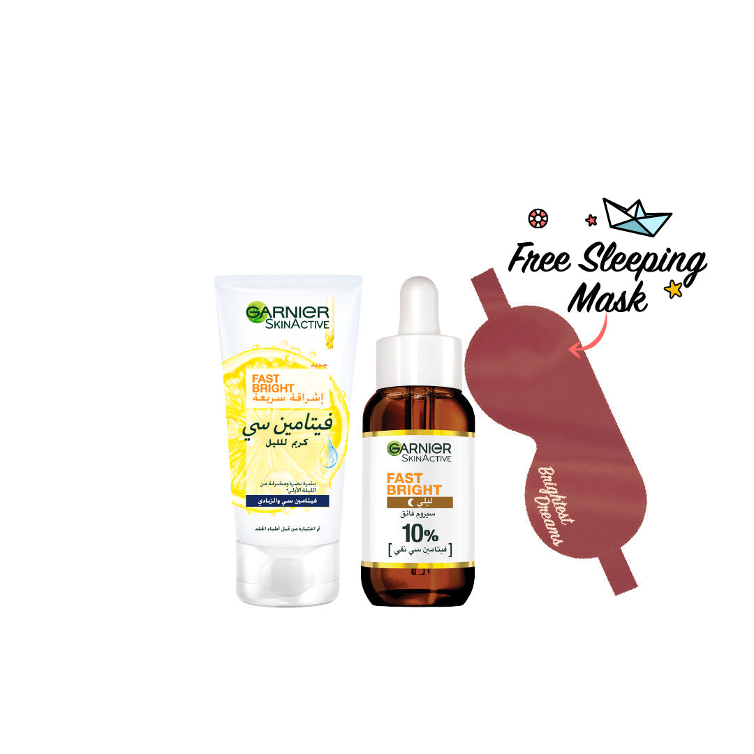 15% OFF Fast Bright Night Cream + Garnier Fast Bright 10% Pure Vitamin C Brightening Overnight Serum - 30ml  + FREE Night Serum Eye Mask - Medaid