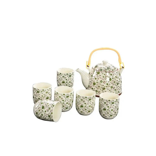 TEA SET GREEN ROSE DESIGN CERAMIC - Medaid International