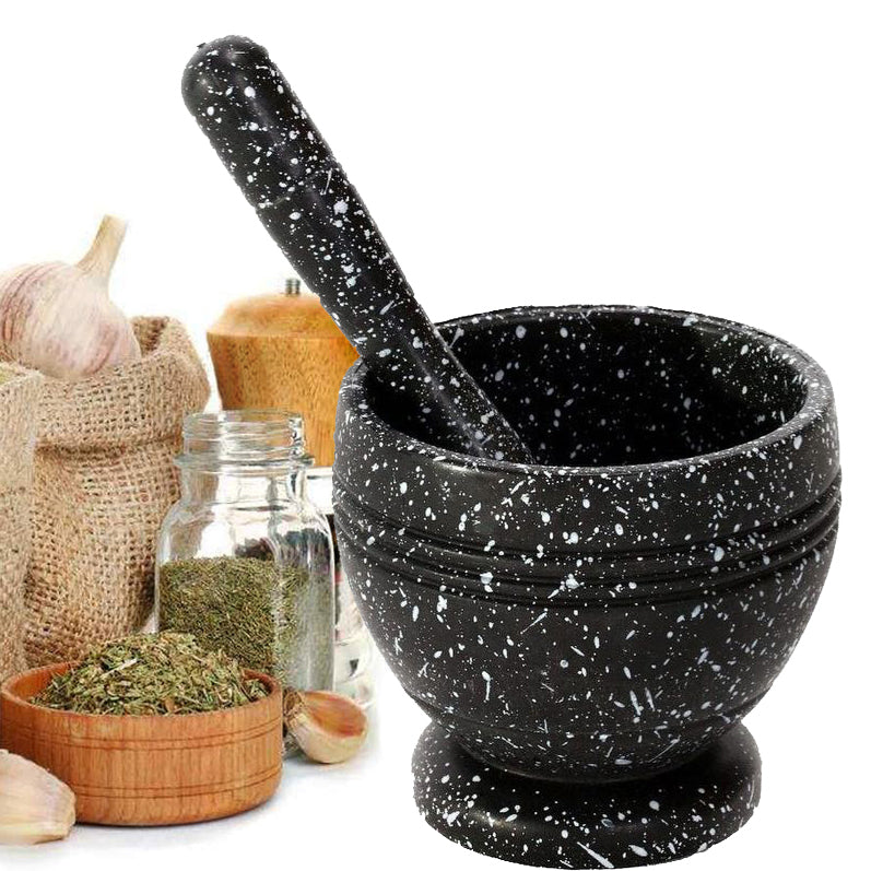 Hand Mortar and Pestle Set, Solid Grinder Bowl Holder with White Dots for Herbs, Spices, Garlic, Medicine - Medaid