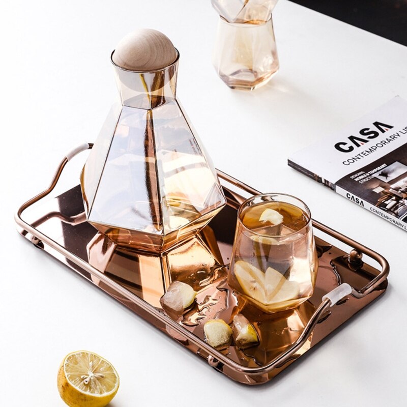 35 CM Stainless Steel Rectangular Mirror Tray with Handles Serving Trays for Food Drinks Snacks and Appetizers Rose Gold - Medaid - Lebanon