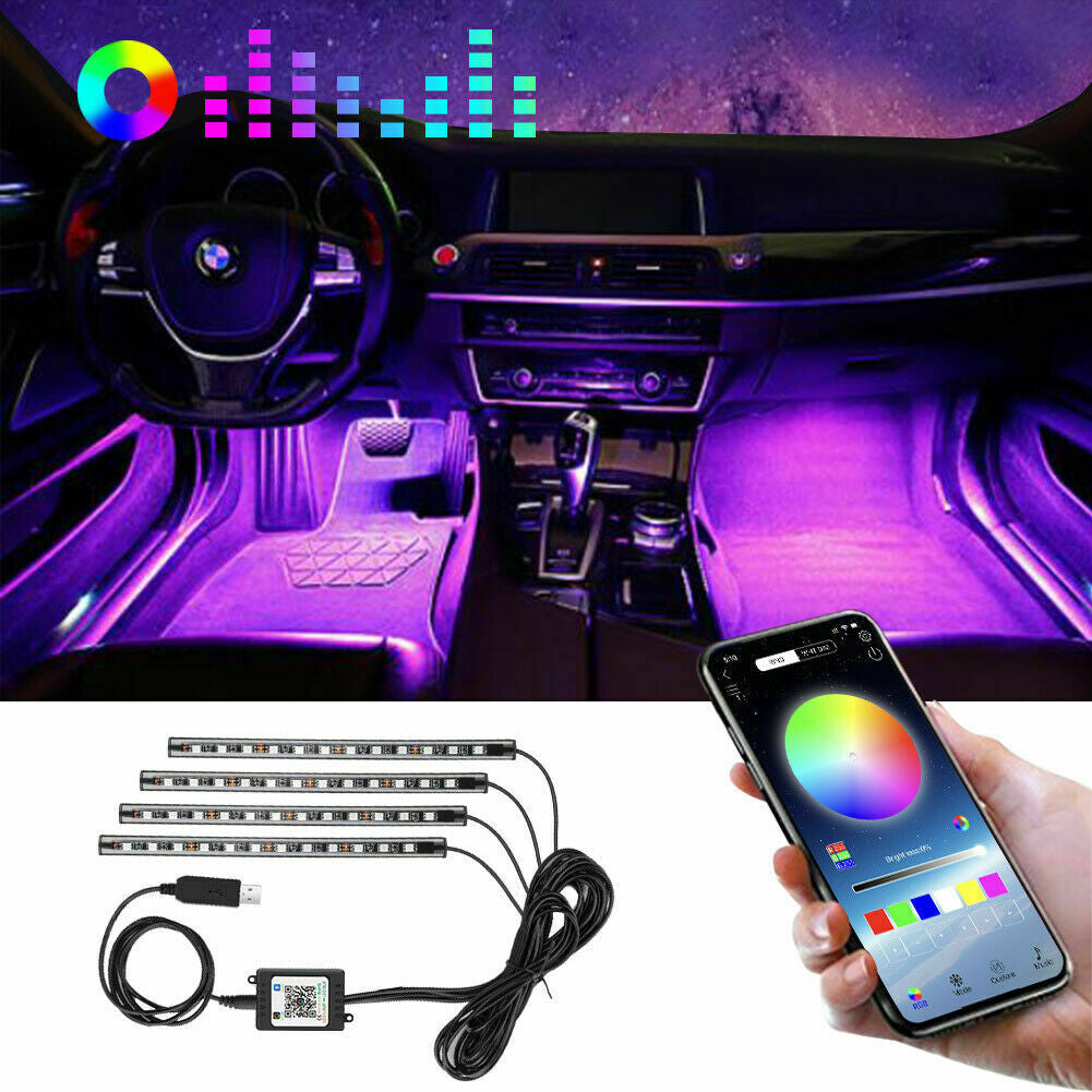 Car Rgb 4 Pcs Waterproof Led Light Strip Remote Or Bluetooth Control - Medaid International