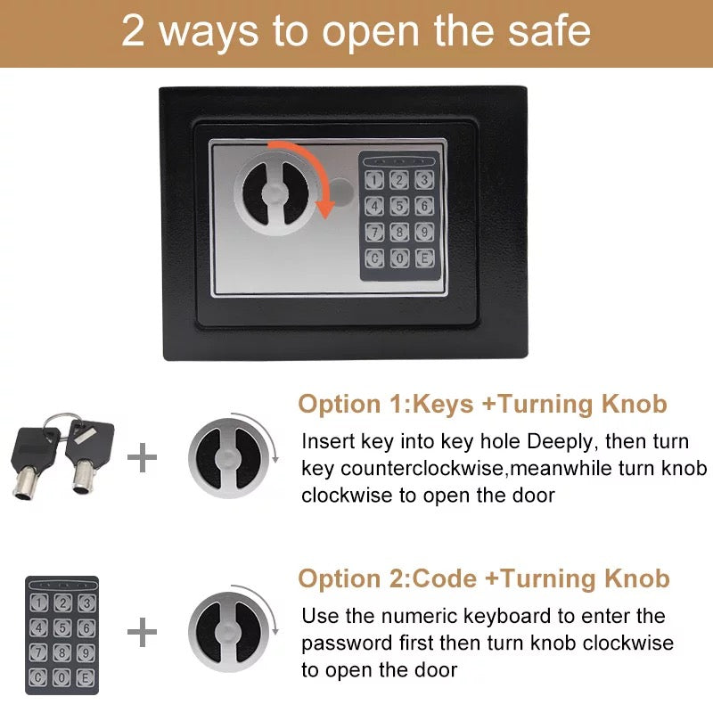 Safe Box Mini Digital Electronic Keypad Lock Safe Box Built In 2 Locking Bolts For Home & Offices 23x17x17cm - Medaid International