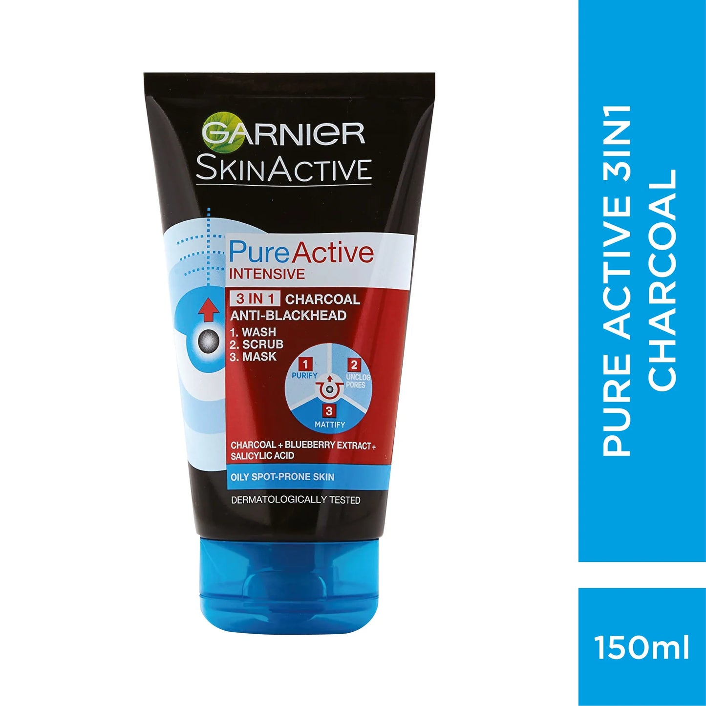 Garnier Pure Active Intensive 3 In 1 Charcoal Blackhead Mask Wash Scrub - Medaid