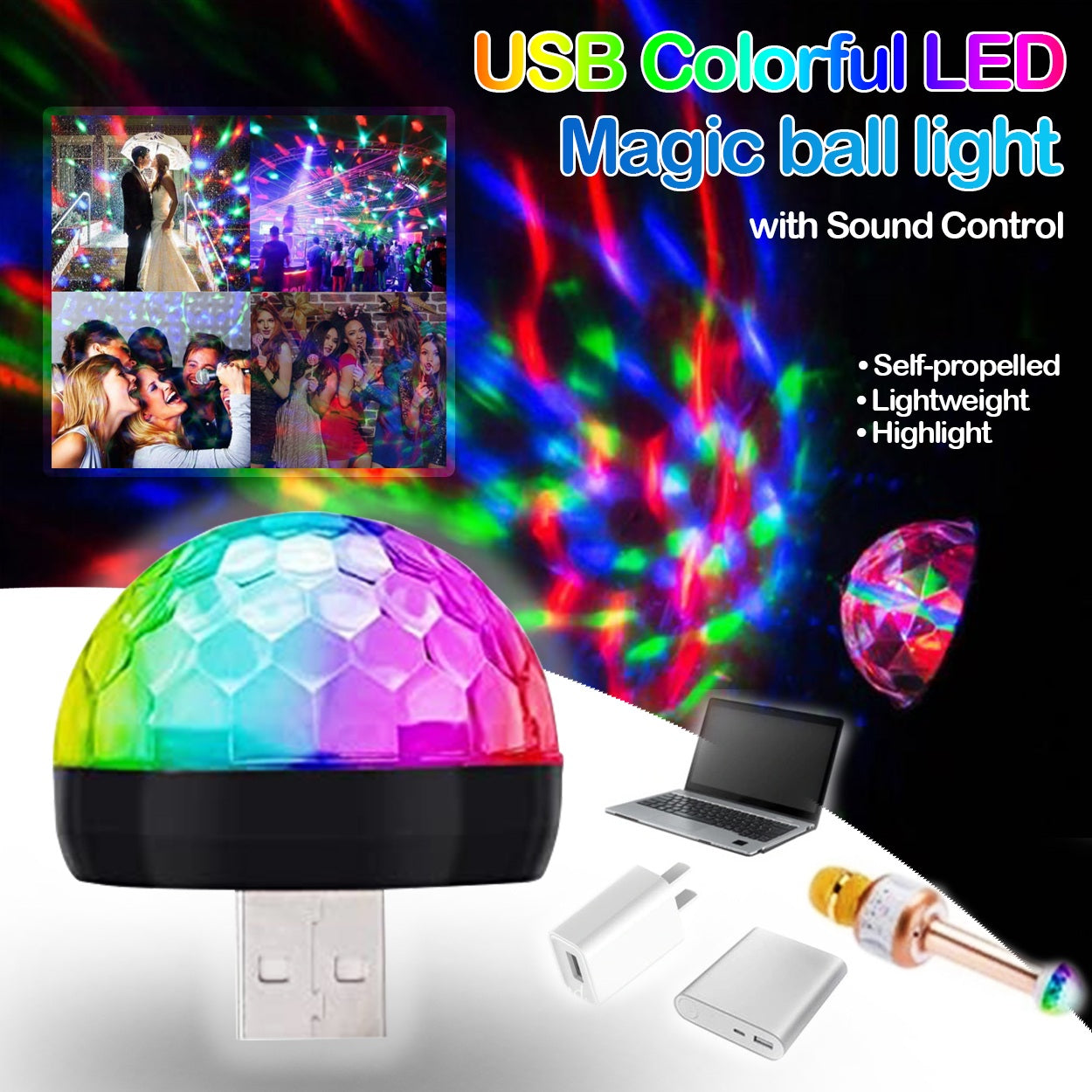 Car LED Light Small Magic Ball Lamp Crystal RGB LED 4W Sound Control Disco Party Music for Android - Medaid International