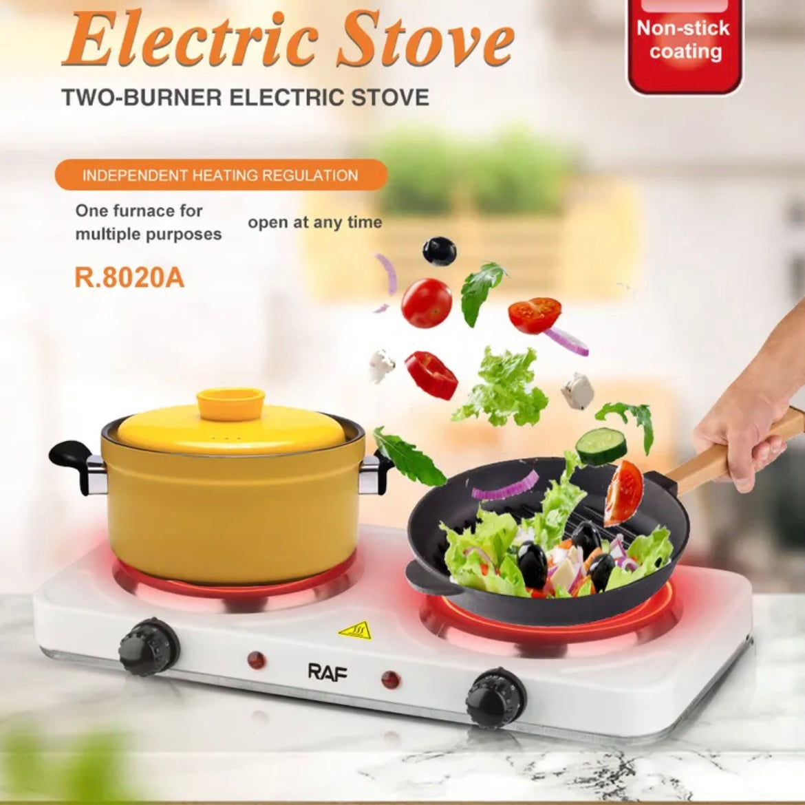 Raf Non-stick Double Hot Plate Electric Stove Cooker R8020 - Medaid International