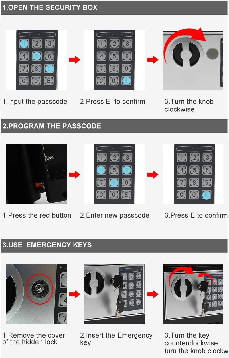 Safe Box Mini Digital Electronic Keypad Lock Safe Box Built In 2 Locking Bolts For Home & Offices 23x17x17cm - Medaid International