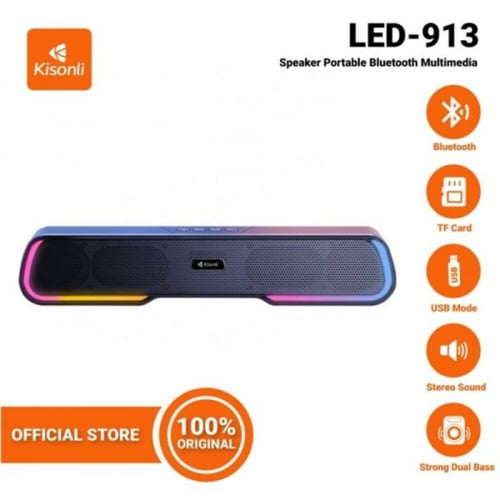 Kisonli LED-913 Portable Rechargeable Battery Powered Soundbar bluetooth gaming colorful light speaker with RGB light (Black) - Medaid International