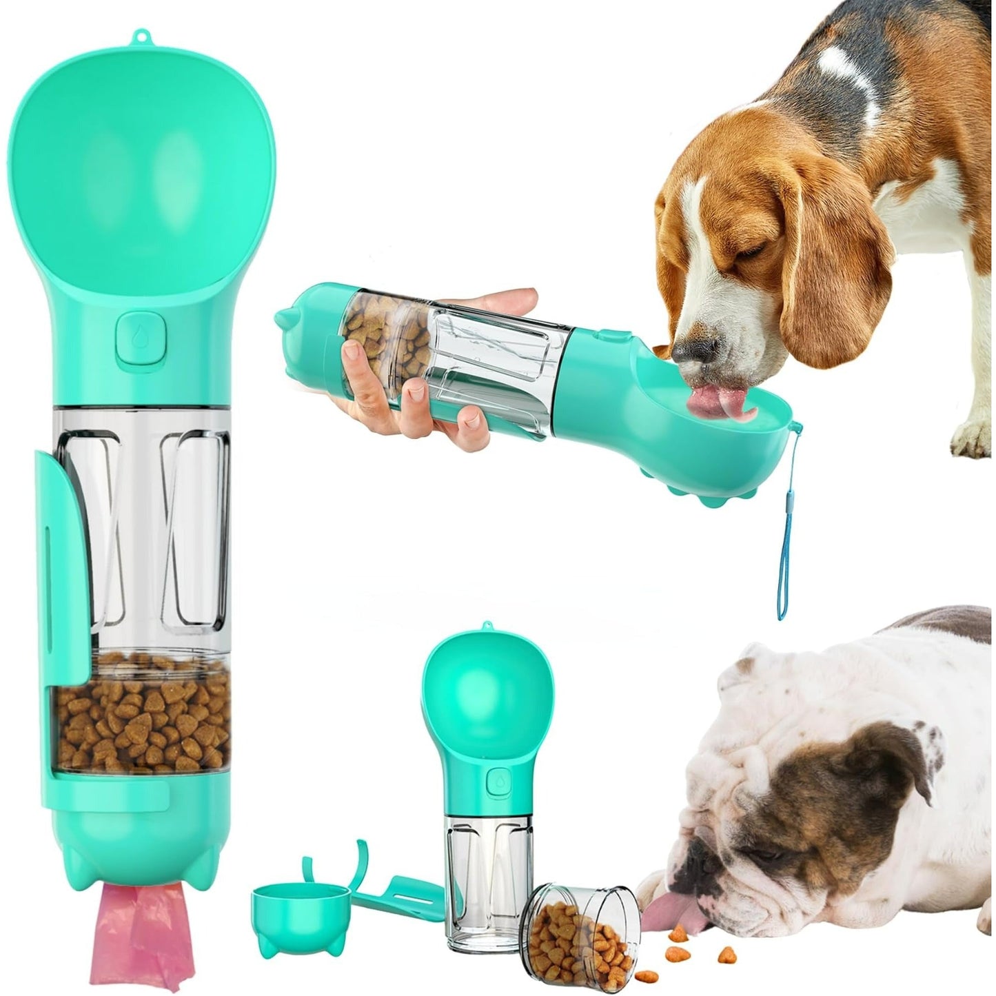 3-in-1 Portable Dog Water Bottle with Food Container & Poop Scoop 500 ML