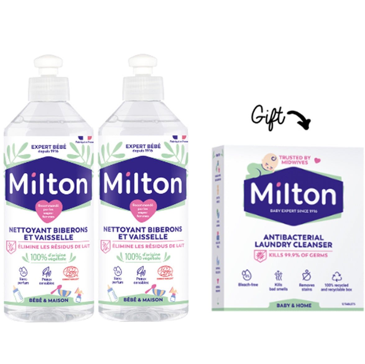 Buy 2 Baby Bottle Cleaner 500ml Get FREE Milton Antibacterial Laundry Tablets - Medaid