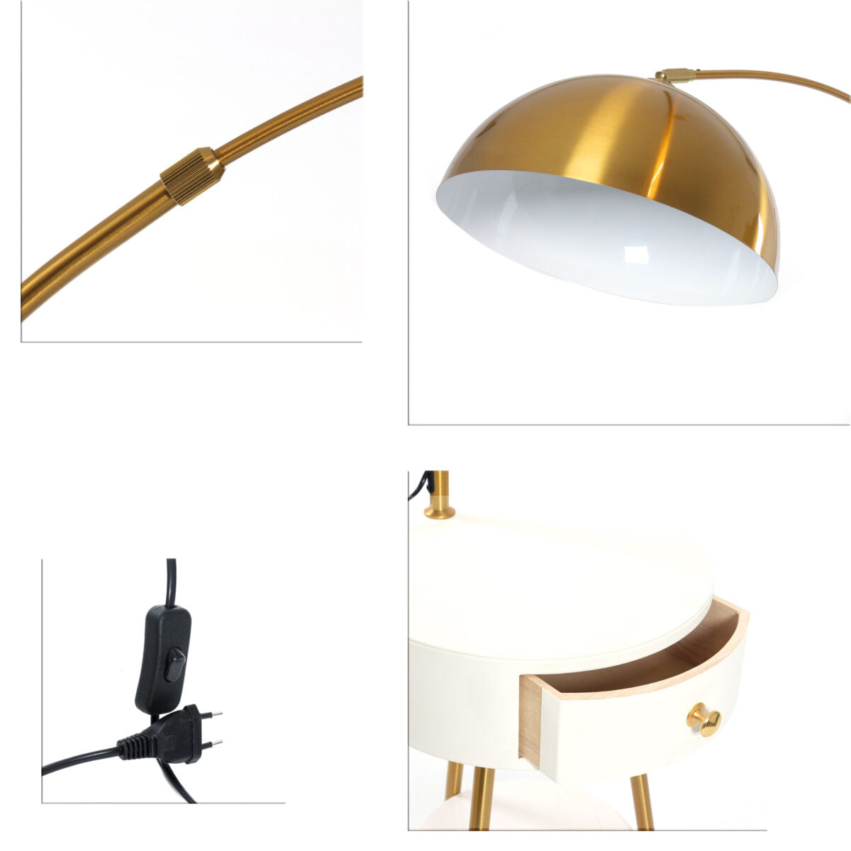 Modern End Table Arched Floor Lamp with Shelves and Drawer for Living Room, Bedroom - Medaid International