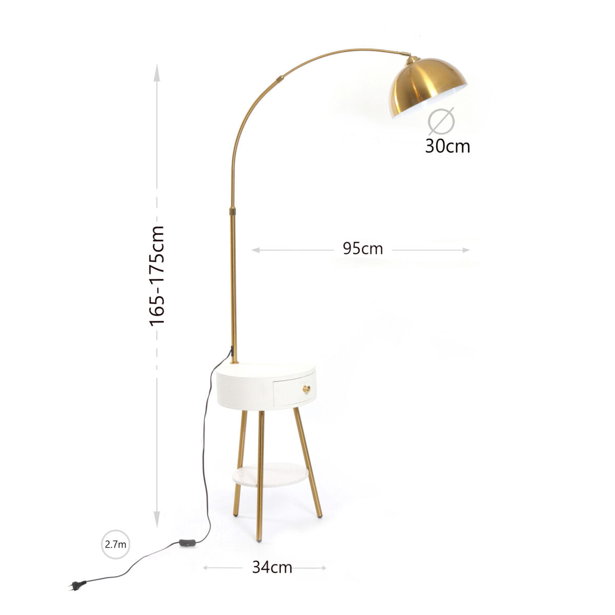 Modern End Table Arched Floor Lamp with Shelves and Drawer for Living Room, Bedroom - Medaid International