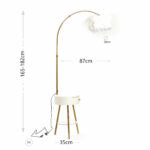 Modern End Table Feather Arched Floor Lamp with Shelves and Drawer for Living Room, Bedroom - Medaid