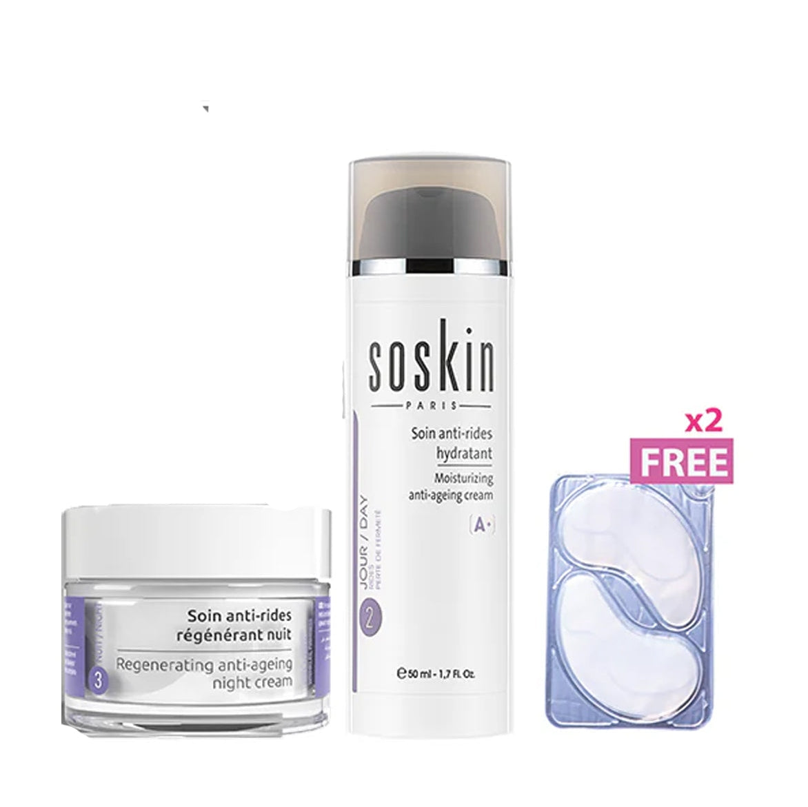 Soskin Moisturizing Anti-aging Night Cream + Soskin Moisturizing Anti Aging Day Cream + Soskin Eye Patches (Gift) - Medaid