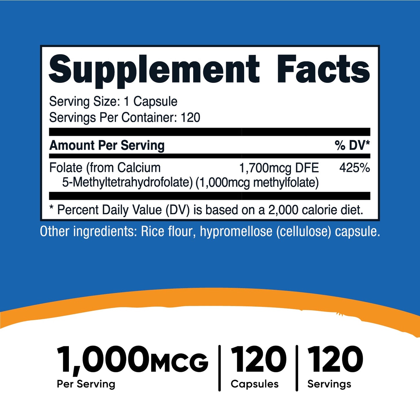 Nutricost, L-Methylfolate, 1000 mcg, 120 Capsules - Medaid International