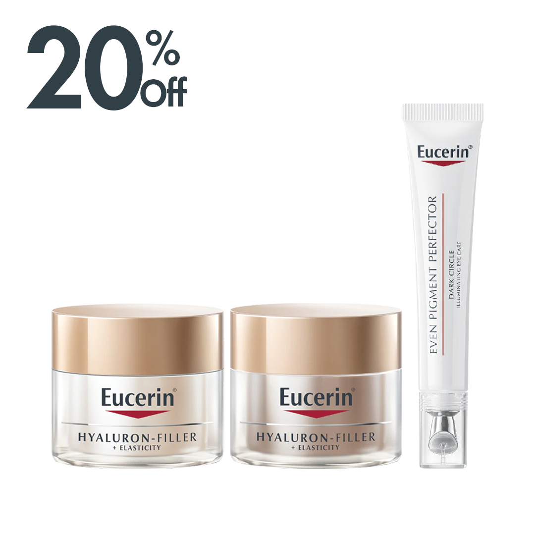 20% OFF: Eucerin Even Pigment Perfector Eye Contour 15 mL + Hyaluron-Filler  Elasticity Day 50ml + Hyaluron-Filler  Elasticity Night 50ml - Medaid