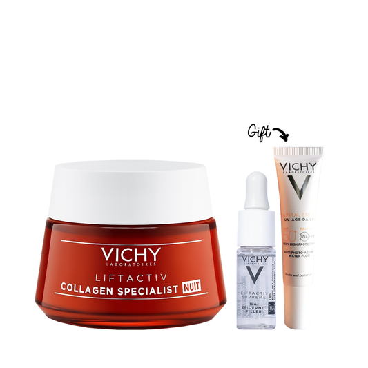 Liftactiv Specialist Collagen Night Cream 50ml + Liftactiv H.A Epidermic Filler 10ML & UV Age Daily 15ml (Gift) - Medaid