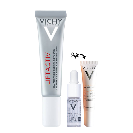 Vichy Liftactiv H.A Anti Wrinkle Firming Eye Cream 15ML + FREE Liftactiv H.A. Epidermic Filler 10ml &UV Age Daily 15ml (gift) - Medaid