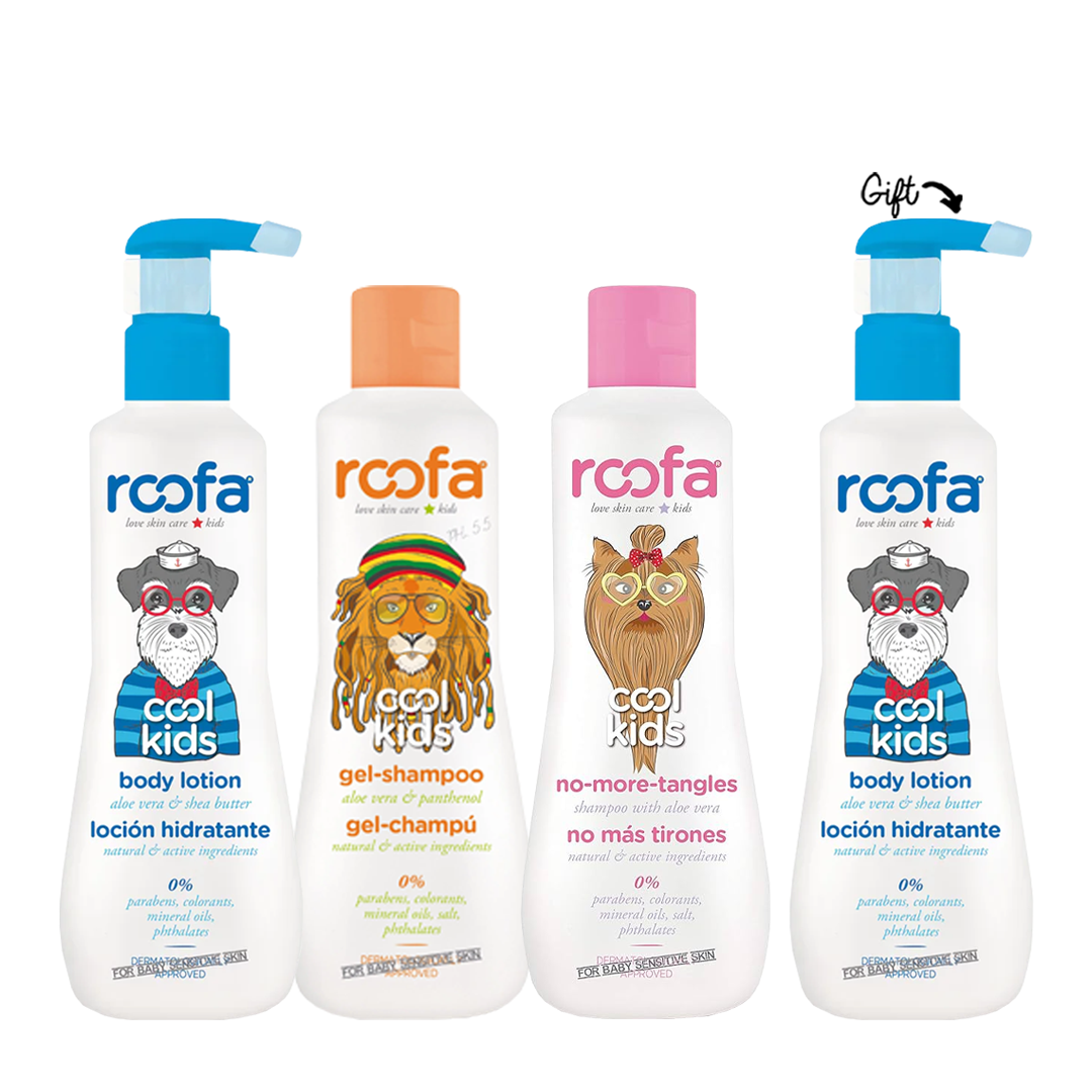 Gel Shampoo Cool Kids Roofa + No More Tangles Shampoo Cool Kids Roofa +  Body Lotion Cool Kids Roofa + Body Lotion Cool Kids Roofa GIFT - Medaid