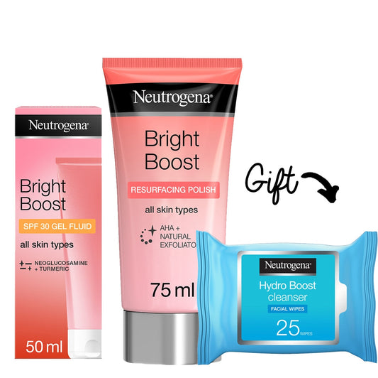 Buy 1 Bright Boost Polish + 1 Bright Boost Gel Fluid and get 1 Hydro Boost Wipes for free - Medaid