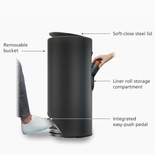 Joseph Joseph Arc™ 30L Easy-push Matt Black Pedal Bin - Medaid International