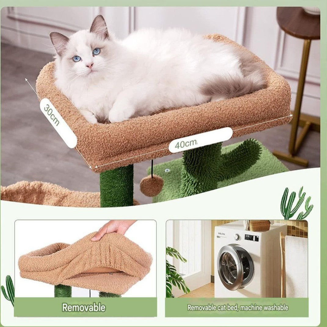 Two-Tone Multi-Level Cat Tree Tower – Cozy Basket Bed, Condo & Sisal Scratching Post