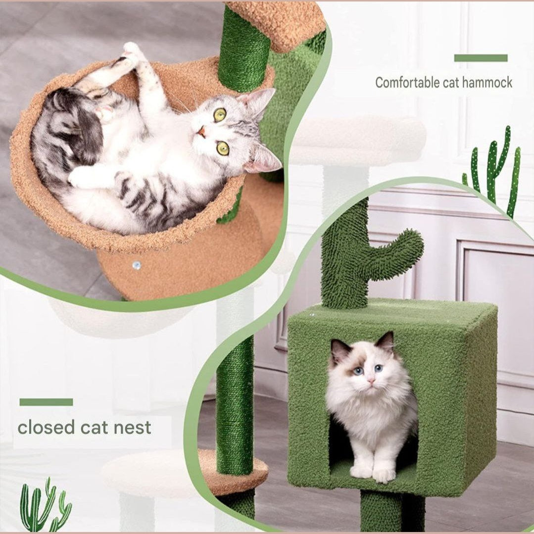 Two-Tone Multi-Level Cat Tree Tower – Cozy Basket Bed, Condo & Sisal Scratching Post