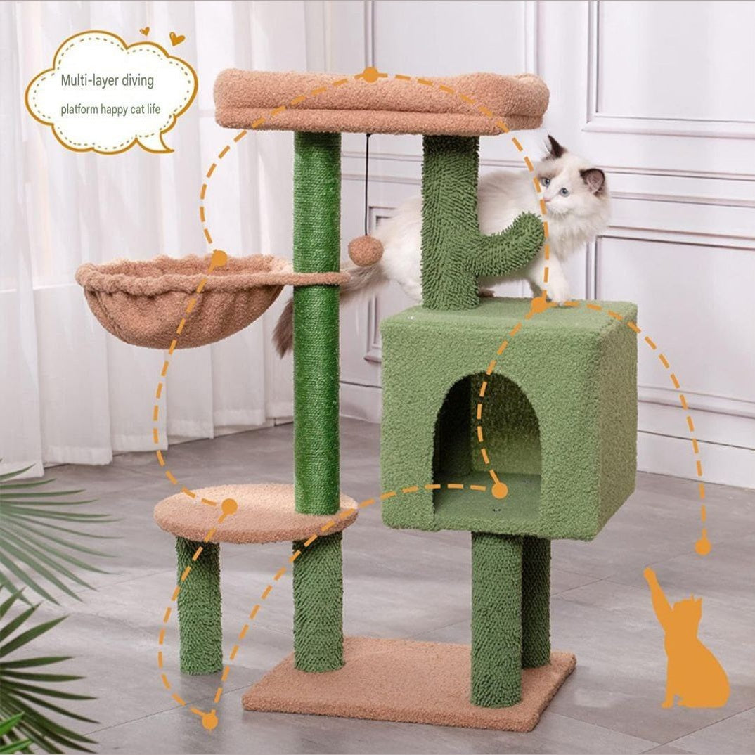 Two-Tone Multi-Level Cat Tree Tower – Cozy Basket Bed, Condo & Sisal Scratching Post